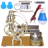 L-Type Dual Cylinder Stirling Engine Model with LED Diode and Bulb for Science Experiment Educational Model Toy Collection