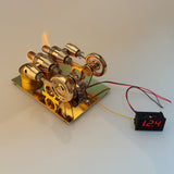 Paratactic 4 Cylinder Hot Air Stirling Engine Model Mini Electric Generator with Light Bulb and Voltmeter - STEM Toy