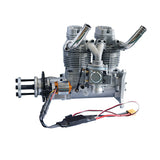 60cc Inline Twin-Cylinder Four-Stroke Air-Cooled Gasoline Engine Model with Electric Starter for Fixed-Wing RC Airplanes