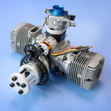 70cc Horizontally Opposed Twin-Cylinder Two-Stroke Air-Cooled Gasoline Engine with Electric Starter for Fixed-Wing RC Airplanes