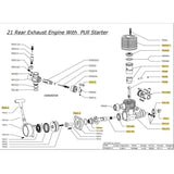 SH.21 3.48cc Rear Exhaust Engine Model with PUI Starter for 1/8 Scale Methanol Fuel-Powered RC Car
