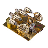 Paratactic 4 Cylinder Hot Air Stirling Engine Model Mini Electric Generator with Light Bulb and Voltmeter - STEM Toy