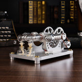 Two-Cylinder Stirling Engine Model Generator with Voltage Meter and LED Lamp Bead - STEM Educational Toy
