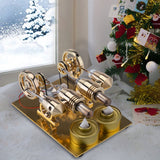 Paratactic 4 Cylinder Hot Air Stirling Engine Model Mini Electric Generator with Light Bulb and Voltmeter - STEM Toy