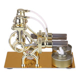 L-Type Dual Cylinder Stirling Engine Model with LED Diode and Bulb for Science Experiment Educational Model Toy Collection